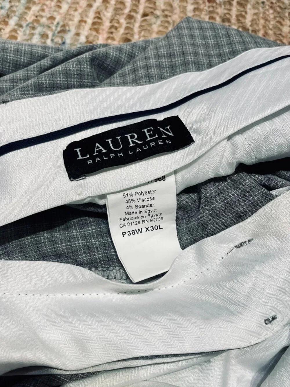 Lauren Ralph Lauren Dress Pants Mens 38x30 Grey Plaid Stretch Trousers 38W